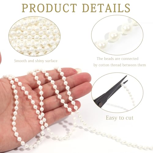 Tiparts Pearls String Beads 33 Feet Crafts Faux Pearl Roll for Christmas Garland Flowers Wedding Party Jewelry Decoration(...