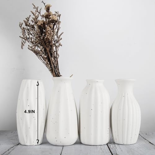 Set of 4 Small White Ceramic Vases Table Flower Vase Modern Decorative Vases for Pampas Grass, Small Vase for Home Living ...