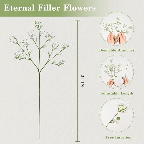 Yastouay Babys Breath Artificial Flowers, 6Pcs Fake White Babys Breath Flowers Artificial Bulk, Real Touch Faux Babies Bre...