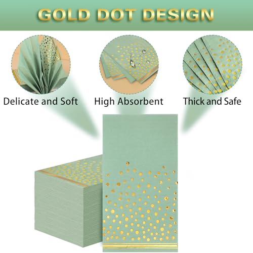 Boocikey 100 Pcs Sage Plates and Napkins Party Supplies,Sage Green Party Plates with Golden Dot for Birthday Baby Shower B...