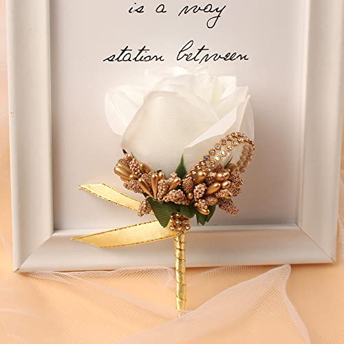 WANLIAN Rose Wrist Corsage Bridesmaid Corsage and Boutonniere Set for Wedding Prom Party Hand Flower Decoration Set of 2 (...