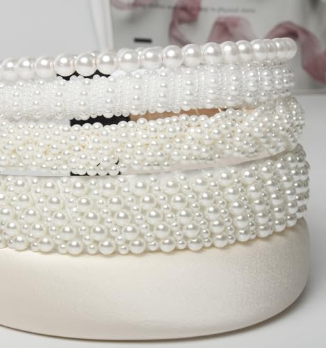 Cuizhiyu 5PK White Pearl Headbands for Women Girls Cute Pearl dainty Headbands Bling Faux Pearls Hairbands Wedding Hair Ac...