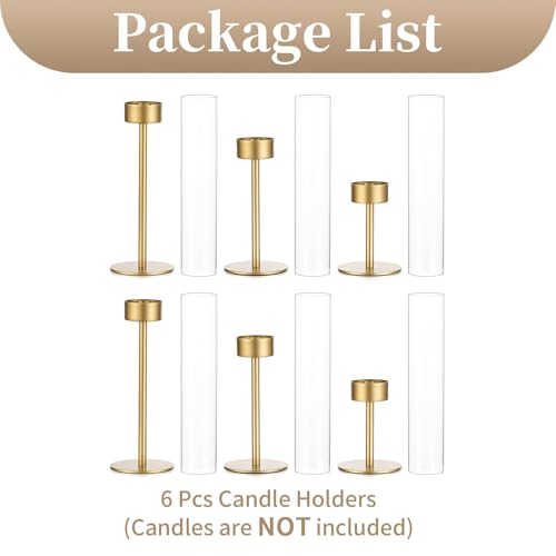 Sziqiqi Hurricane Candle Holders for Wedding: 6 Pcs Gold Candlestick Holders Table Centerpiece - Taper Candle Sticks Holde...