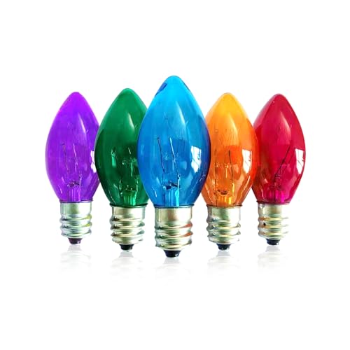 CHYParty C7 Replacement Bulbs, 25 Pack Multi-Color Christmas Lights Bulbs, 5W Colorful Incandescent for Outdoor String Lig...
