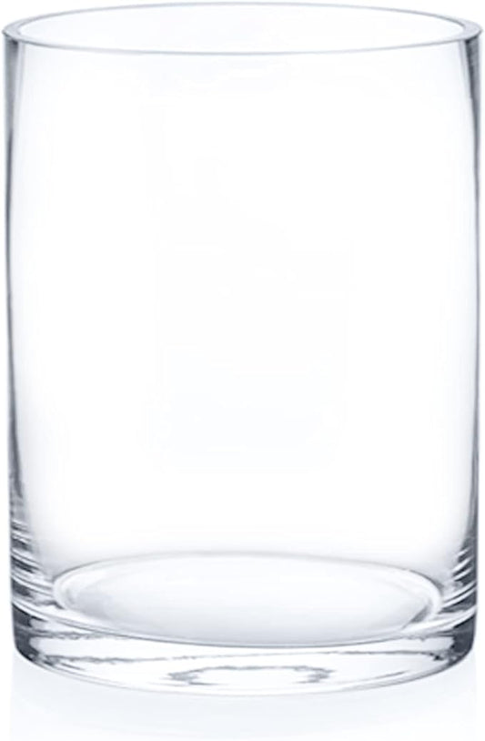 Enova Floral Clear Glass Cylinder Vase 6 x 8 Inches, Clear Flower Vases, Pillar Candle Hurricane Floating Candle Holder Va...