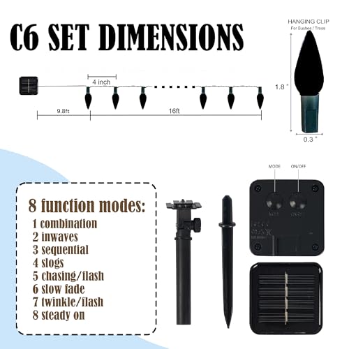 TW SHINE Solar C6 Christmas Lights Outdoor, 16FT 50 LED Solar Powered Christmas String Lights with 8 Modes, Waterproof Xma...