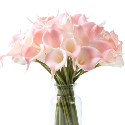 SITUMEIZI 24 PCS Pink Fake Flowers Artificial Calla Lily Silk Flowers Real Touch for Mother's Day Easter Home Kitchen Deco...
