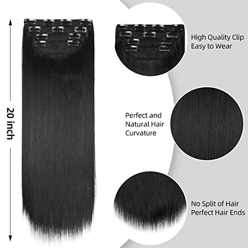 Black Hair Extensions Straight Clip in Hair Extensions Clip ins - Soft and Thick (20 Inches, 4Pcs, #1B)
