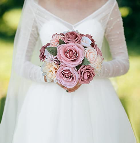 FACINOC Roses Artificial Flowers Pink Bouquets Box Set for DIY Bridal Wedding Shower Decorations Fake Floral Arrangements ...