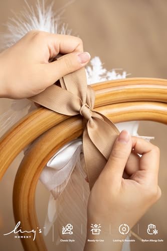 Ling's moment 8pcs Wedding Artificial Aisle Pew Flowers Chair Decorations Arrangements with Chiffon Ribbons Boho White Bei...