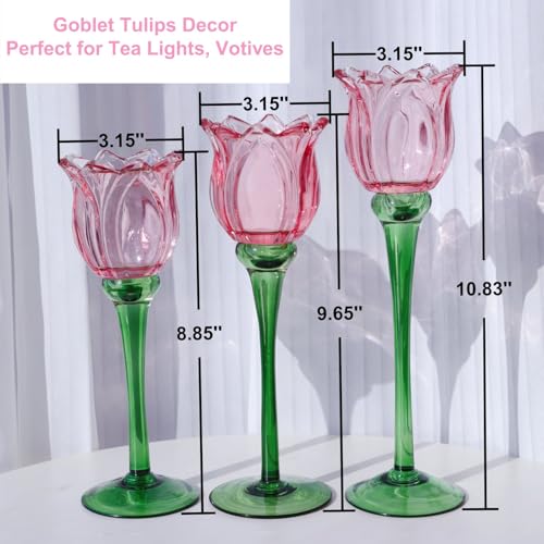 VOHO Pink Tulips Candle Holder, Romantic Pink Flower Votive Candle Holders for Wedding Bridal Shower Decorations, Tall Tea...