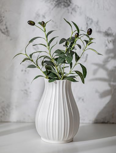 NUPTIO Ceramic Flower Vase for Bouquet: 8.07" Tall White Vases for Home Decor - Modern Decorative Table Centerpiece for Li...