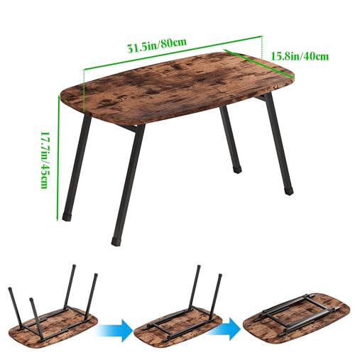 MUZERUL Folding Coffee Table Rustic Small Coffee Tables,Foldable Portable Table for Small Spaces,Rectangular Mid Century C...