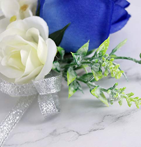 ChezMax Rose Boutonniere Handmade Flower Artificial Corsage with Clip and Ribbon 4 PCS for Bride Groom Wedding Prom Party