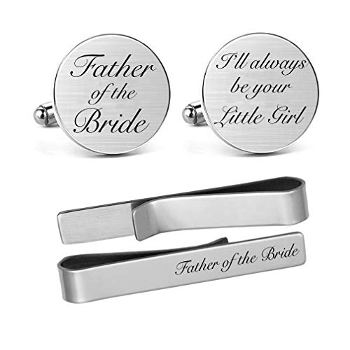 MUEEU Father of the Bride Cufflink Engraved I Will Always Be Your Little Girl Dad Father Tie Bar