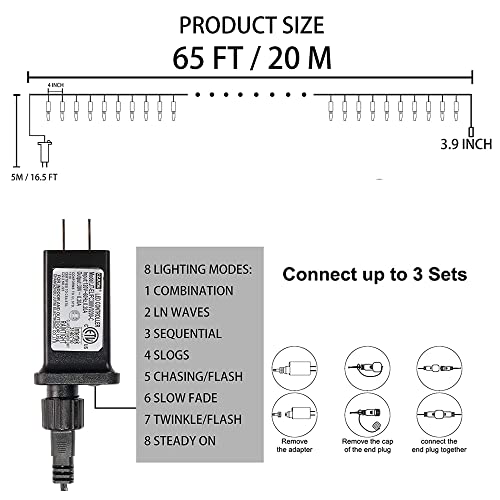 Dazzle Bright 200 LED Christmas Mini String Lights, 65FT Connectable Waterproof 8 Modes Fairy Lights for Indoor Outdoor Pa...