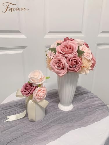 FACINOC Roses Artificial Flowers Pink Bouquets Box Set for DIY Bridal Wedding Shower Decorations Fake Floral Arrangements ...