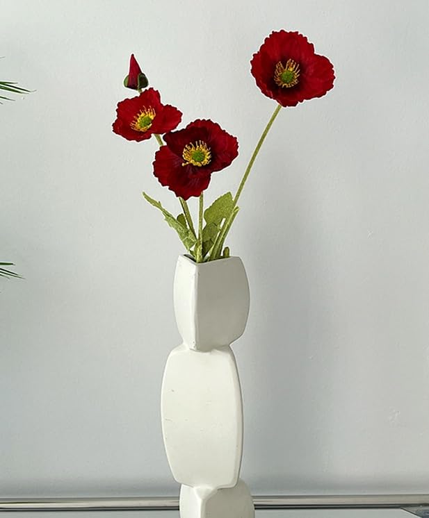 DODXIAOBEUL 3 Bundles of 22 inches Tall Red Poppy Flowers Artificial,Ranunculus Artificial Flowers,Faux Flower Stems for W...
