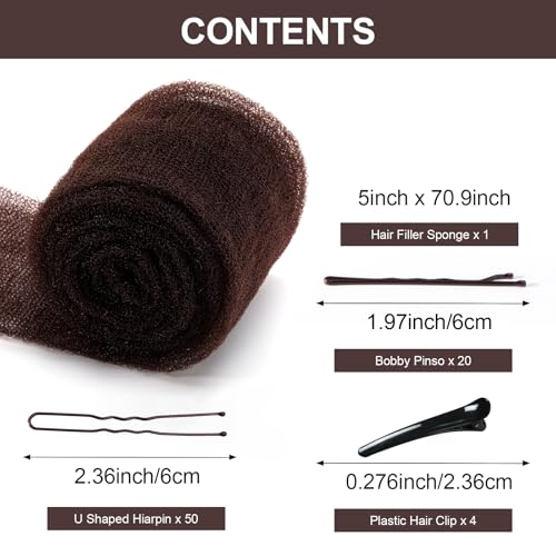 Hair Filler and Hairpins for Updo, Hair Sponge for Updo (Dark Brown)