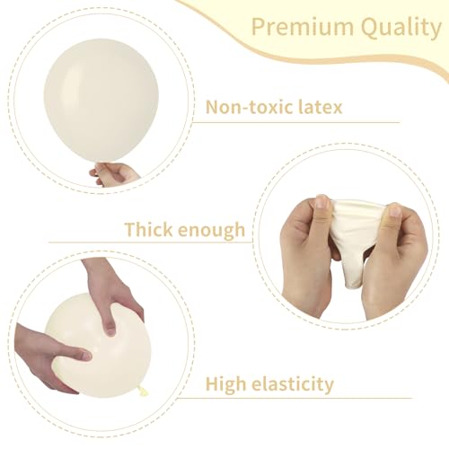RUBFAC White Sand Balloons Different Sizes 105pcs 5/10/12/18 Inch Sand White Cream Beige Balloon Garland Arch Kit for Wedd...