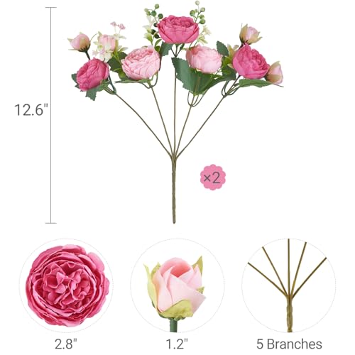 Mkono Peonies Artificial Flowers, Small Silk Flowers for Home Decor Indoor Fake Bouquet Faux Floral Arrangements Dining Ta...