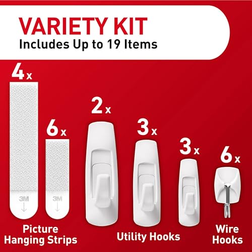 Command General Purpose Variety Kit, Various Sized Hooks, Wire Hooks, and Picture Hanging Strips to Hang Up to 19 Items, O...