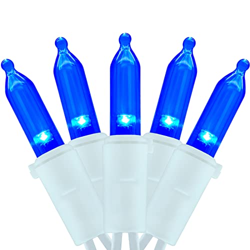 YULETIME 200 Blue LED Christmas Lights with White Wire, Pack of 2 Strands 33 Feet 100 Lights UL Certified Holiday String L...