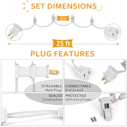 50 Counts Cool White LED Christmas Lights - 25ft Christmas Tree Lights Commercial Grade Outdoor Waterproof, White Wire Coo...
