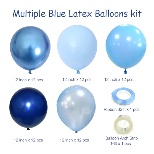 Blue Balloons Metallic Blue Balloon, 60Pcs 12Inch Chrome Blue Balloons Kit Macaron Light Pearl Navy Blue Latex Balloons fo...
