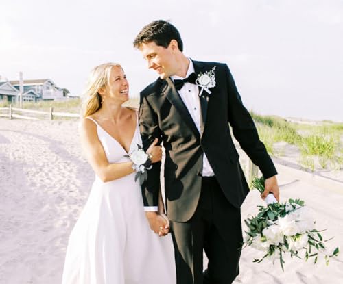 DearHouse Rose Wristband Corsage, Artificial Flowers for Wedding Bridesmaid Hand Flower Decor, 2 Pack (4, Black)