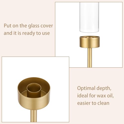Sziqiqi Hurricane Candle Holders for Wedding: 6 Pcs Gold Candlestick Holders Table Centerpiece - Taper Candle Sticks Holde...