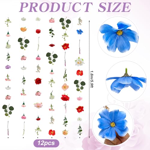 Suncalla 12 Pcs 70.8 ft Flower Garlands Hanging Artificial Wildflower Vine Decor from Ceiling Floating Floral Backdrop Sil...