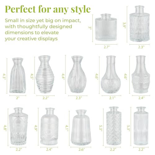 12 Pack Bud Vase in Bulk - BEAHOT Flower Vases for Wedding Decorations, Glass Vase for Table Decorations, Small Vase for H...