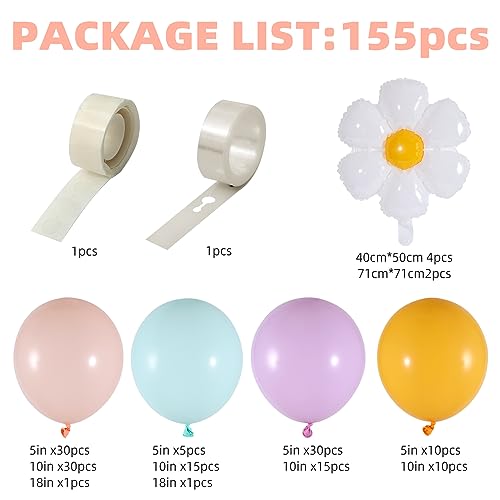 Daisy Balloon Garland Kit - 155pcs White Groovy Daisy Flower Macaron Pastel Balloons Garland for Boho Two Groovy Girls Bir...
