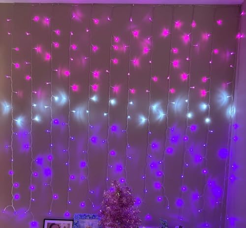 CoziTech Curtain Lights Pink Purple Ombre Light Up String Curtain for Bedroom Wall Hanging Mermaid Fairy Lights for Teen R...