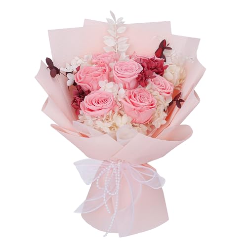 Preserved Flowers Bouquet, Pink Rose Flowers Gift for Valentine's Day, Mother's Day, Anniversary, Birthday (Pink)
