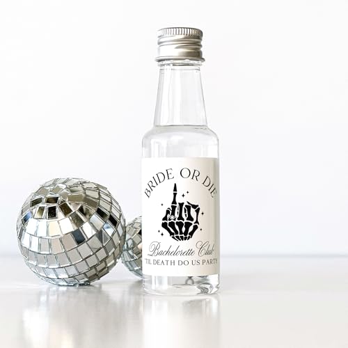 Label with Love Til Death Do Us Party - Set of 16-50 mL Bachelorette Liquor Labels - Skeleton Bach Party Favors, Bride or ...