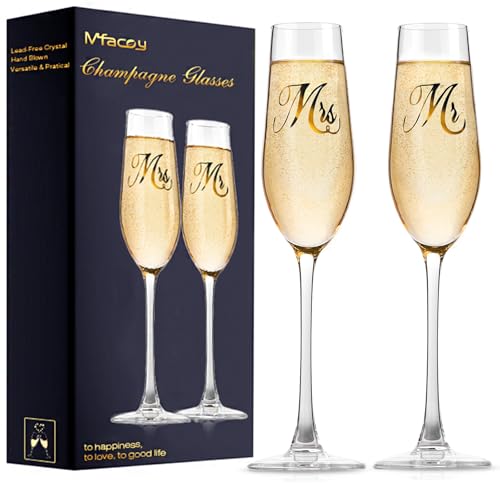 Mfacoy Mr. & Mrs. Champagne Flute Set, Wedding Decor - His and Hers, Wedding Toasting Glasses for Engagement Celebrations,...