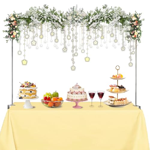 Hopesun Over The Table Rod Stand with Clamps 49-102" Adjustable Metal Balloon Arch Stand Flower Table Arch Suitable for Bi...