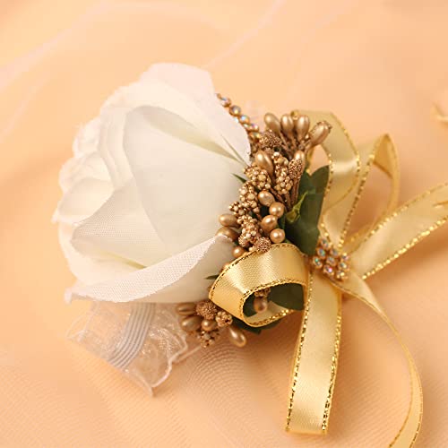 WANLIAN Rose Wrist Corsage Bridesmaid Corsage and Boutonniere Set for Wedding Prom Party Hand Flower Decoration Set of 2 (...