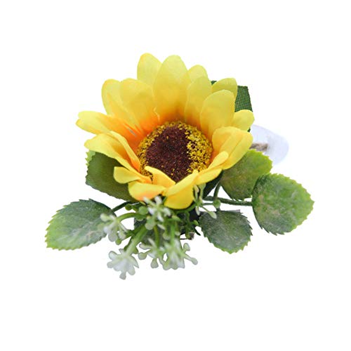 Prettybuy Sunflower Boutonniere for Men Wedding Boutineer with Pin Yellow Silk Flower Decor Pack of 1