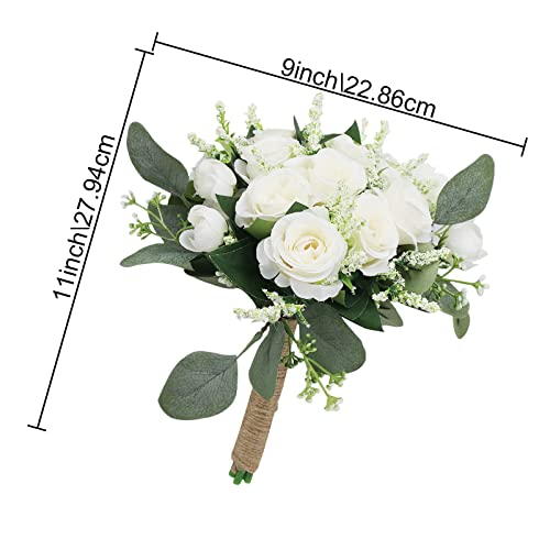 HOMENERGY Set of 6 Bridesmaid Bouquets for Wedding - 7 Inch Artificial Ivory Flower Bouquet for Party Ceremony Anniversary...