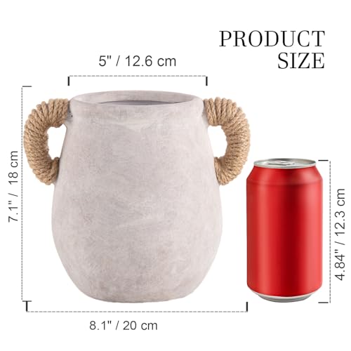 Ceramic Flower Vase Home Decor - 7.1 Inch White Rustic Table Flowers Vases Living Room Bedroom Plant Decoration Modern Far...