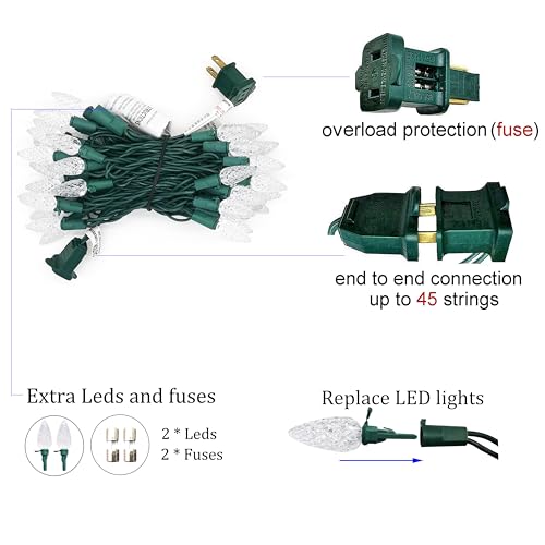 MXTCLM C6 Christmas Lights 50 LED Cool White Strawberry 18ft Waterproof String Lights for Outdoor Indoor Garden Yard Home ...