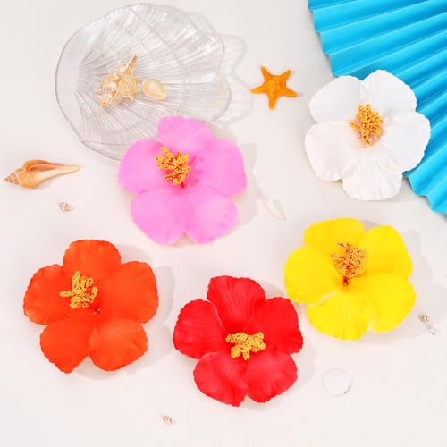 VOBOBE 5pcs Hawaiian Flower Hair Clips for Women, Plumeria Hibiscus Rose 3.5 Inch Artificial Floral Girls Clips Hair Acces...