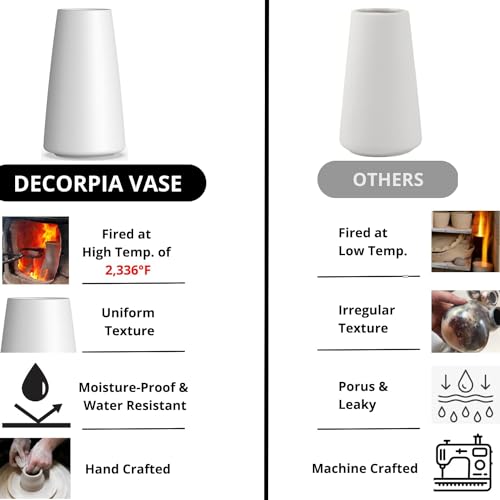 12 Inch Tall Premium Quality Ceramic Vase | Flower Vase for Home Decor | Farmhouse Decor, Desk Decor, Modern Decor, Aesthe...