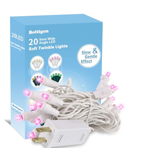 Boltigen Pink Slow Twinkling Christmas Lights, 20 LED Mini String Light, 7ft UL Certified Waterproof Connectable for Indoo...