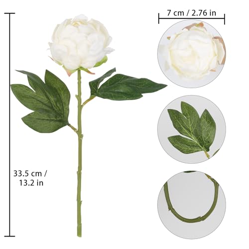 INSUNSIX 10pcs White Silk Peonies with Single Stem - Faux Flowers for Wedding Table Centerpieces, Home Decorations, Bridal...