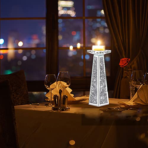 Wocred 2 Piece Candlestick Holders for Holding Pillar Candles, Crystal Crushed Diamond Candle Holders Set Decor for Dinnin...