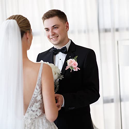 YESKY Wrist Corsage and Boutonniere Set for Bride Groom Bridesmaids Groomsmen Wedding Homecoming Flowers Prom Suit Accesso...